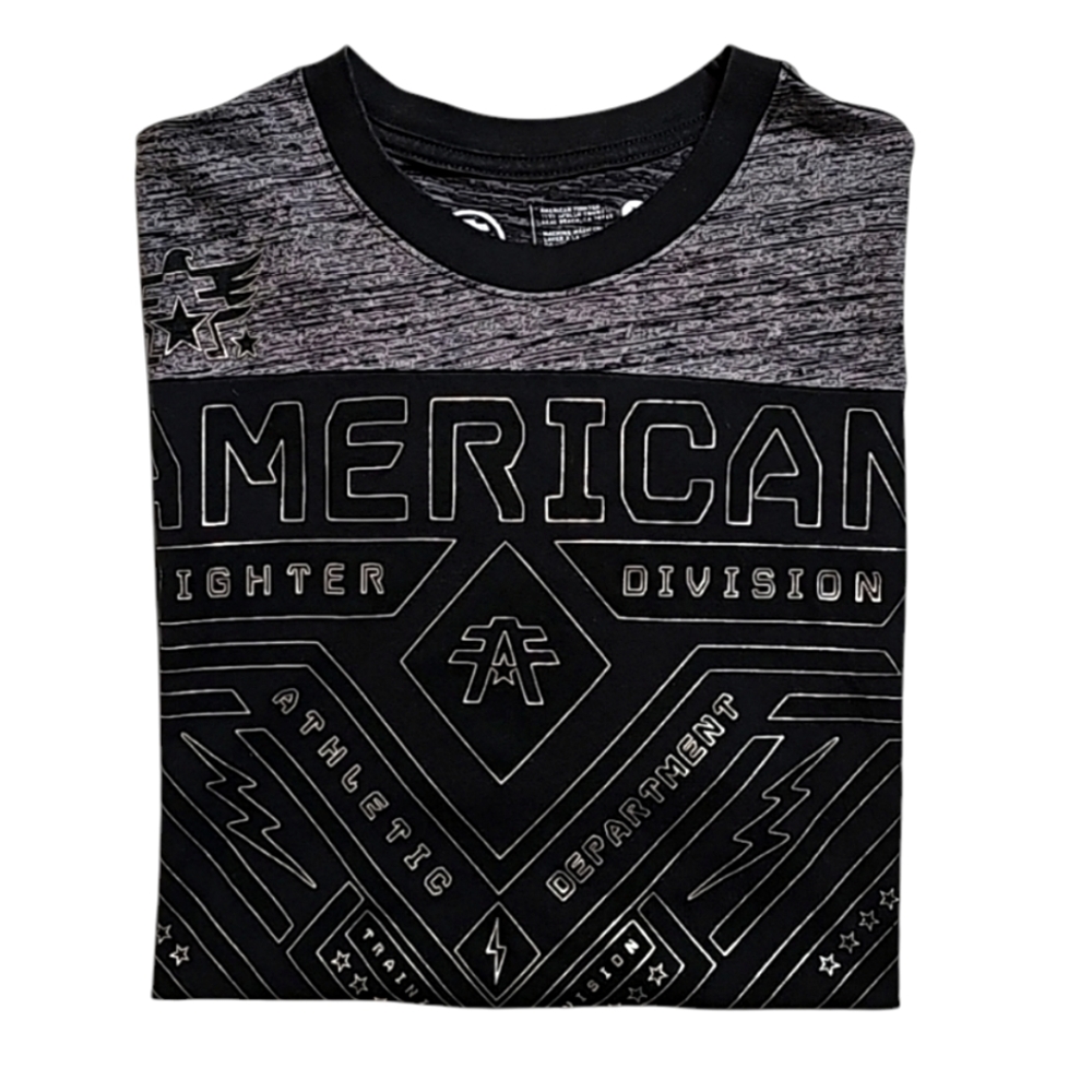 American Fighter Metallic Graphic Logo Black Shortsleeve Tee. Men's Size: XL.
